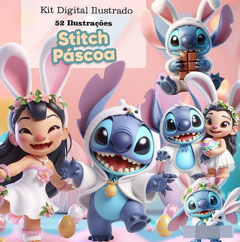 Kit Digital Stitch Pascoa 3d Arquivo em Png 