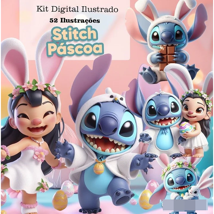 Kit Digital Stitch Pascoa 3d Arquivo em Png  1