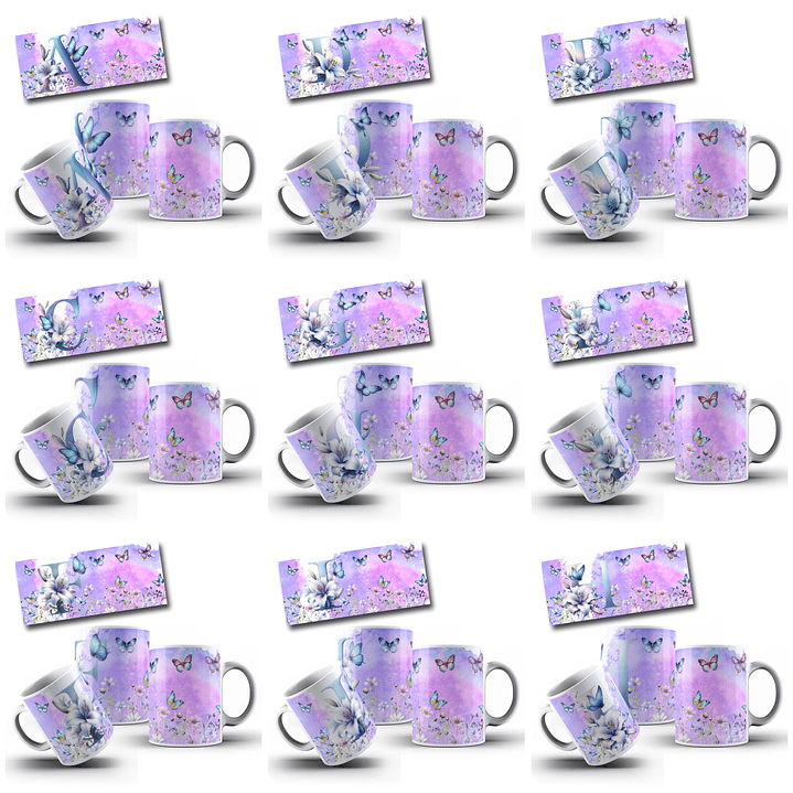 26 Artes para Caneca Alfabeto Borboletas Arquivo em Jpg 2