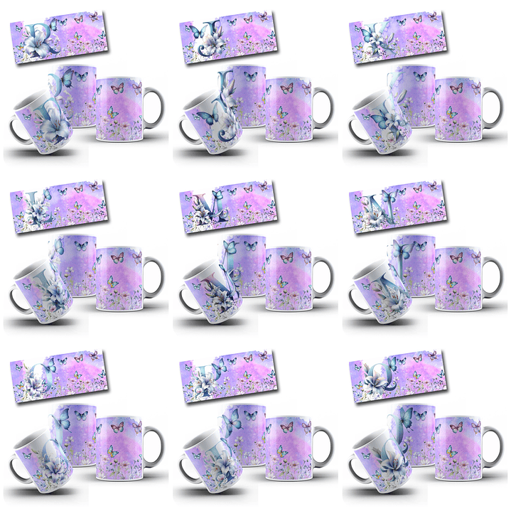 26 Artes para Caneca Alfabeto Borboletas Arquivo em Jpg 3