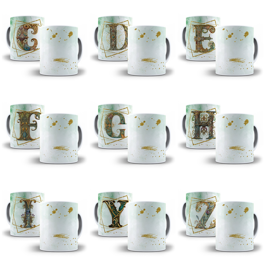 26 Artes para Caneca Alfabeto Dourado Arquivo em Jpg 1