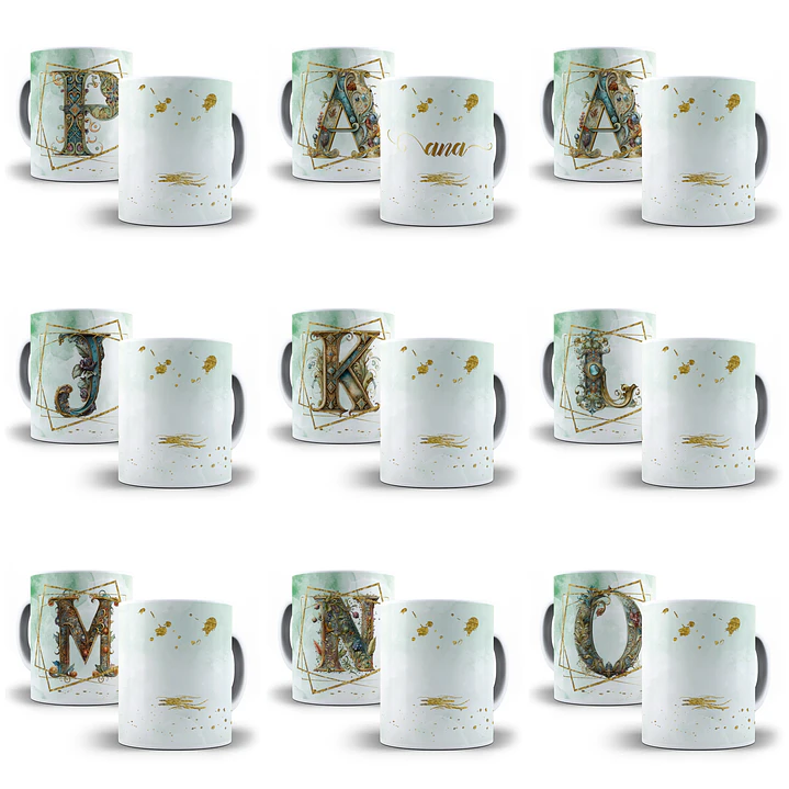 26 Artes para Caneca Alfabeto Dourado Arquivo em Jpg 2
