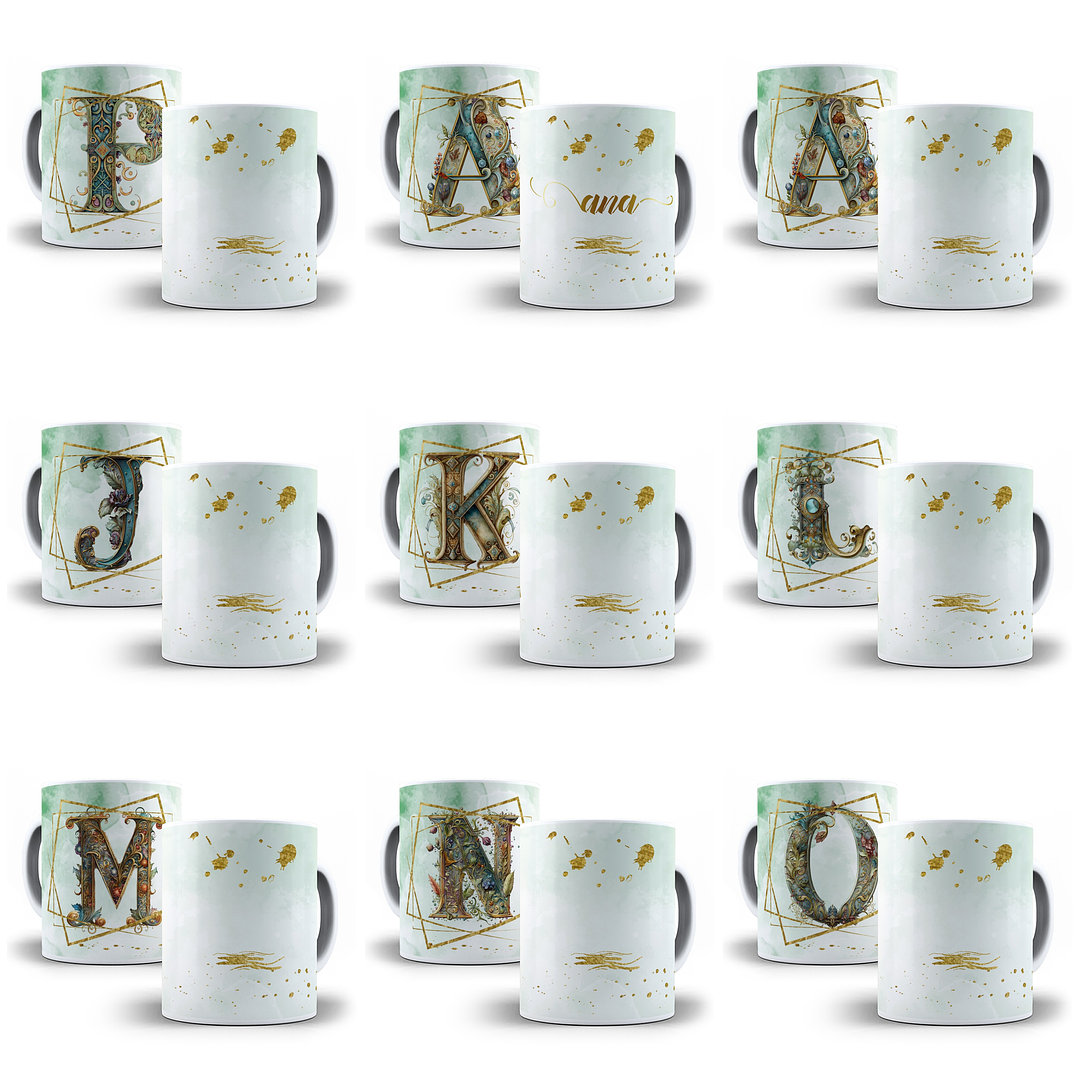 26 Artes para Caneca Alfabeto Dourado Arquivo em Jpg 2