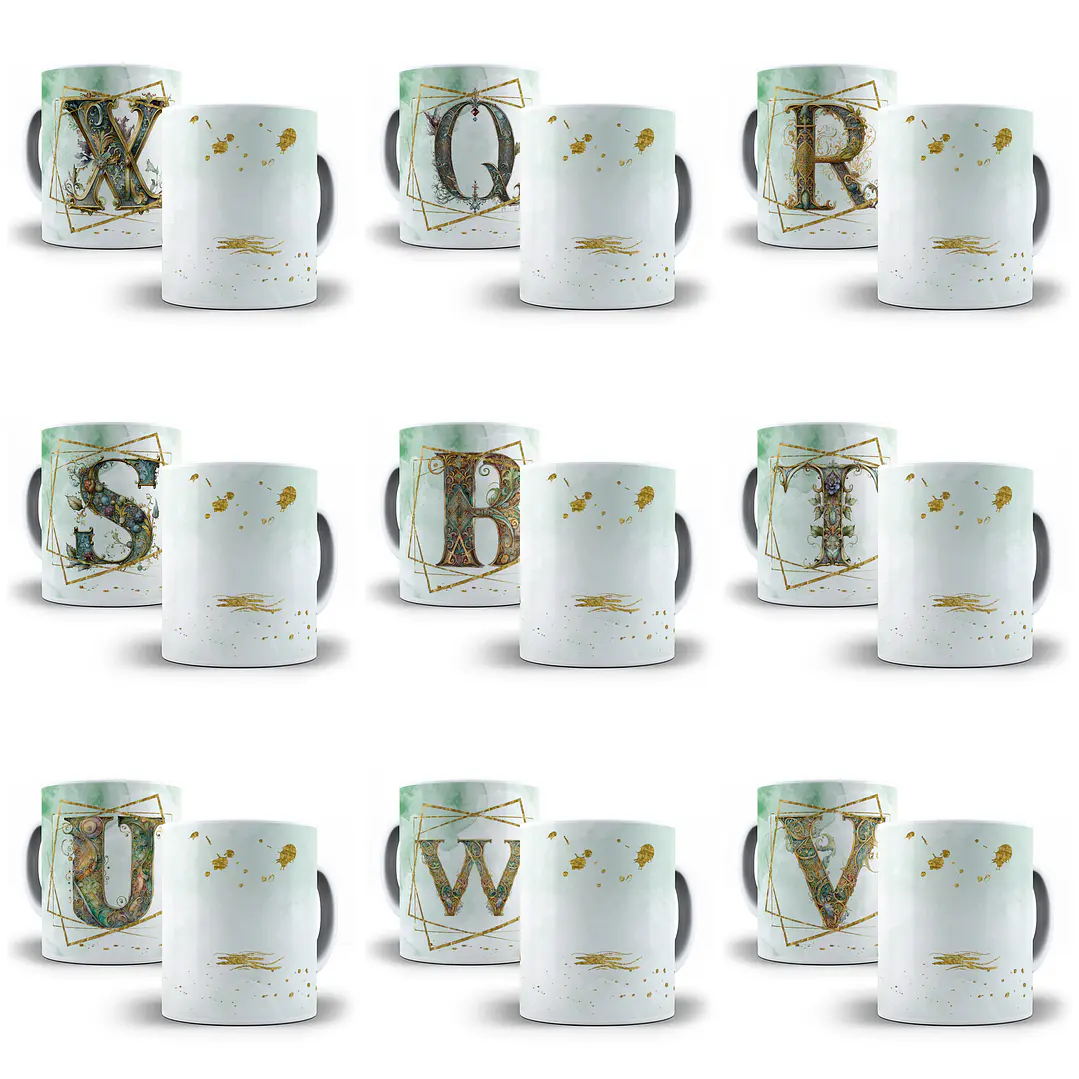26 Artes para Caneca Alfabeto Dourado Arquivo em Jpg 3