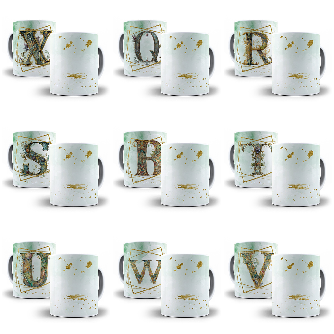 26 Artes para Caneca Alfabeto Dourado Arquivo em Jpg 3