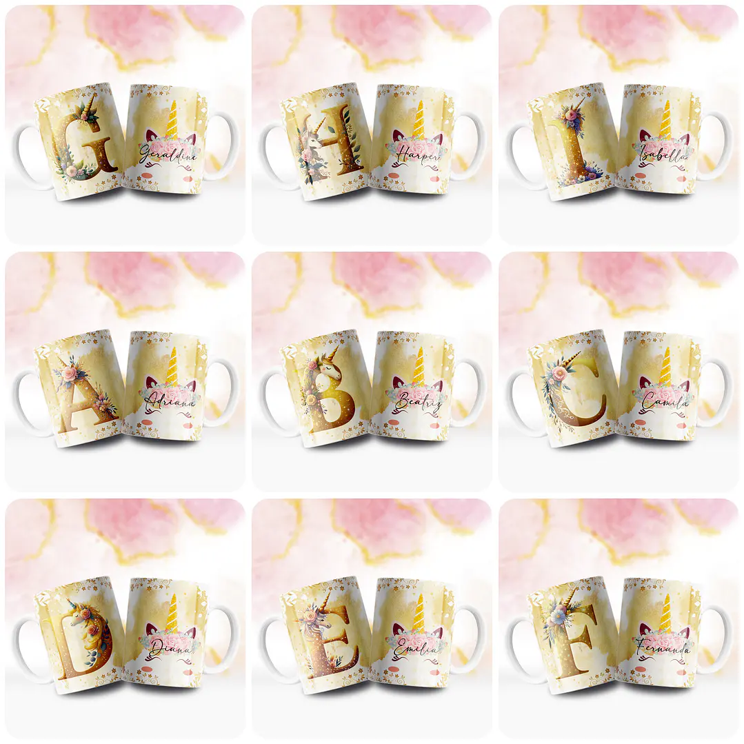 26 Artes para Caneca Alfabeto Unicornio Arquivo em Jpg  1