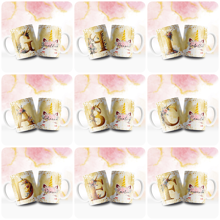 26 Artes para Caneca Alfabeto Unicornio Arquivo em Jpg  1