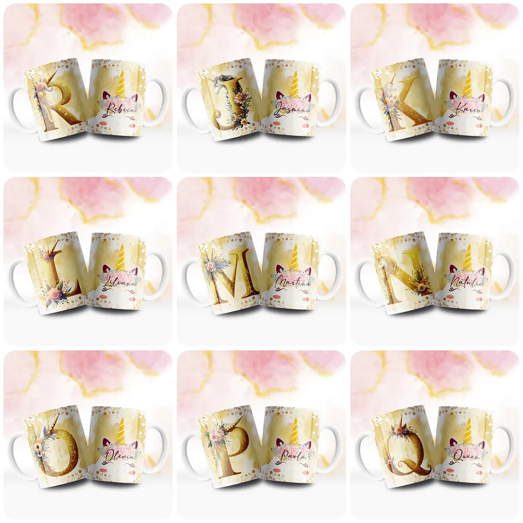 26 Artes para Caneca Alfabeto Unicornio Arquivo em Jpg  2