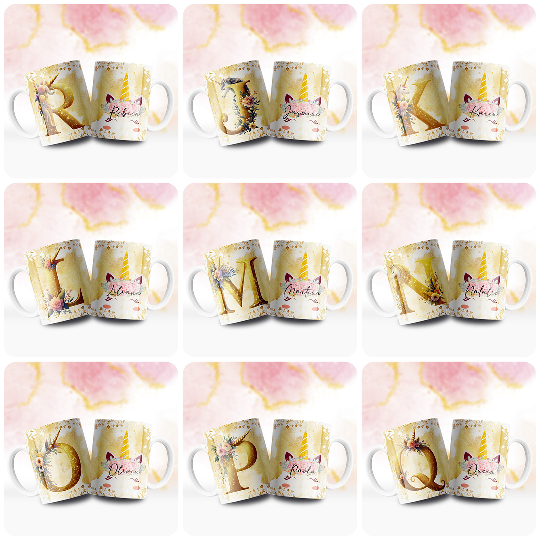 26 Artes para Caneca Alfabeto Unicornio Arquivo em Jpg  2