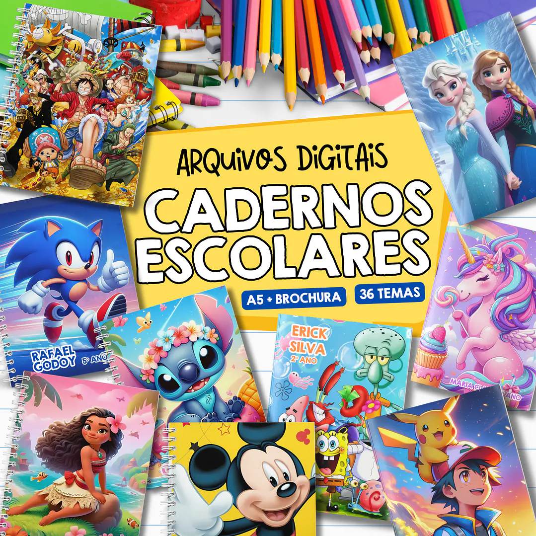 36 Artes para Caderno e Etiquetas Volta as Aulas Diversos Temas Arquivo em Jpg 1
