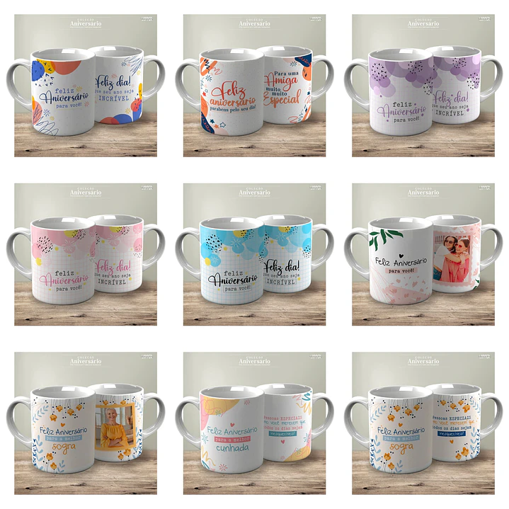 62 Artes para Caneca e Camisa Aniversário Arquivo Editável 1