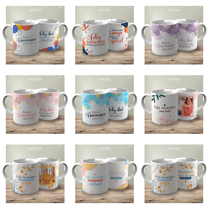 62 Artes para Caneca e Camisa Aniversário Arquivo Editável 1