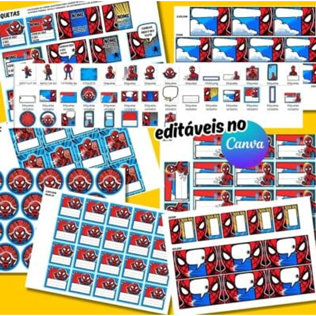 Arquivo Etiquetas Escolares Homem Aranha Sublimação - Baixar Grátis 3
