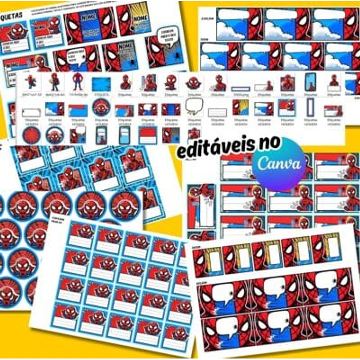 Arquivo Etiquetas Escolares Homem Aranha Sublimação - Baixar Grátis 3