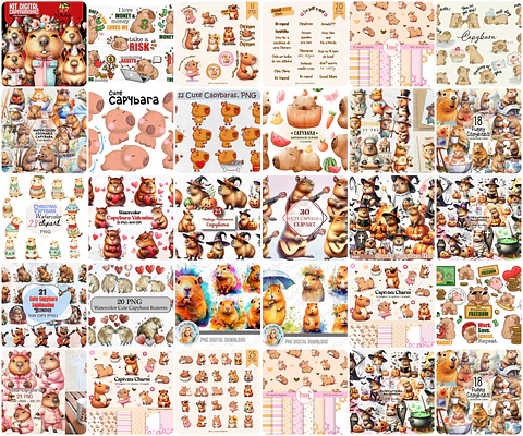 Kit Digital Capivara em Png 