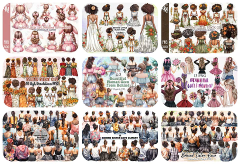 Kit Digital Mulheres e Meninas de Costas em Png