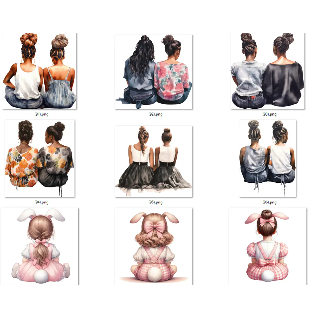 Kit Digital Mulheres e Meninas de Costas em Png 2