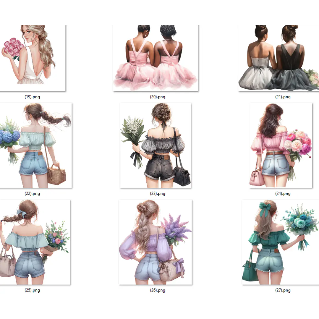 Kit Digital Mulheres e Meninas de Costas em Png 6