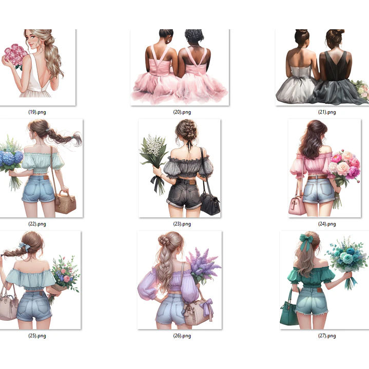 Kit Digital Mulheres e Meninas de Costas em Png 6