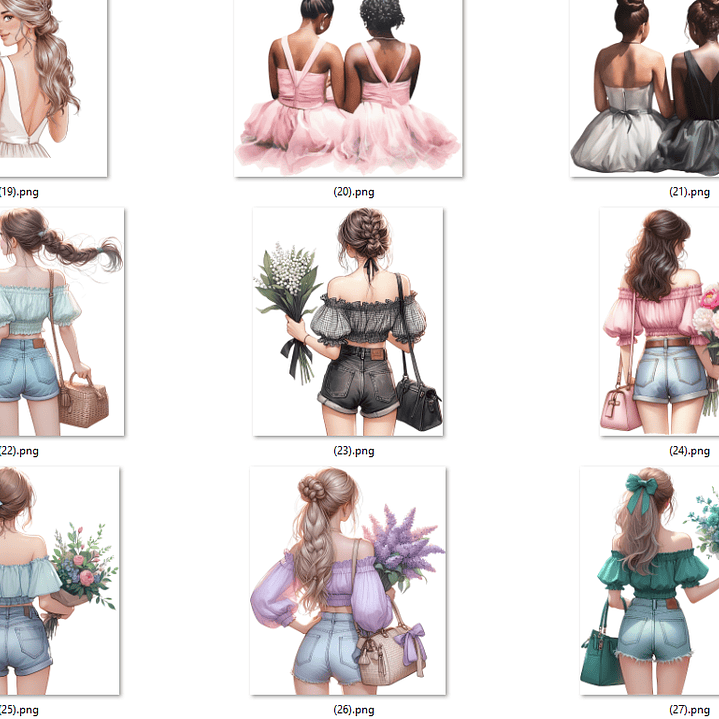 Kit Digital Mulheres e Meninas de Costas em Png 6