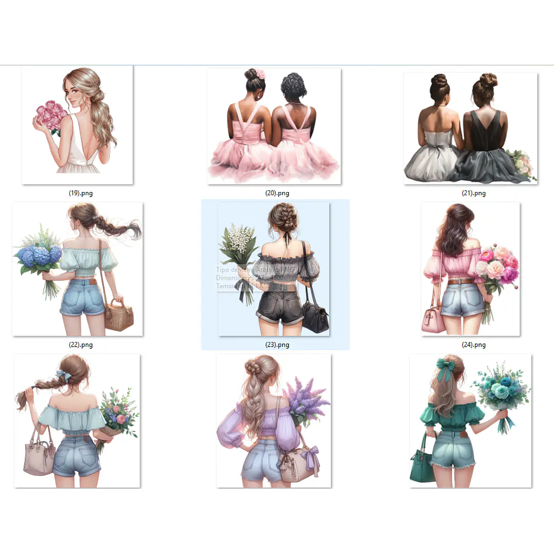 Kit Digital Mulheres e Meninas de Costas em Png 7