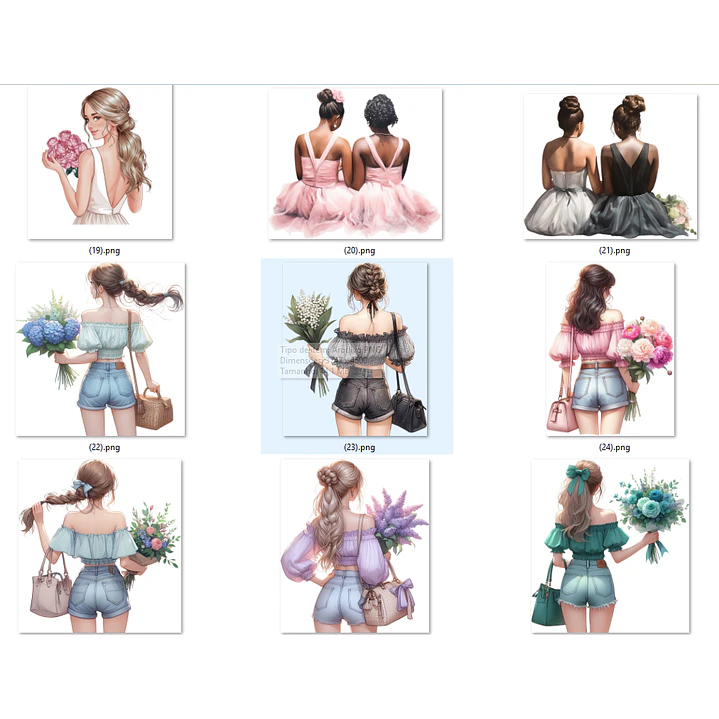 Kit Digital Mulheres e Meninas de Costas em Png 7