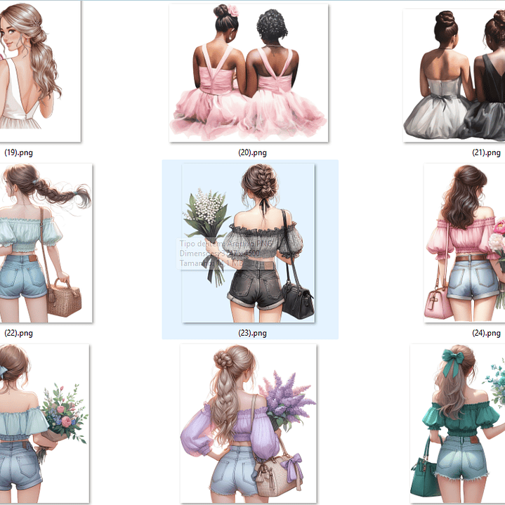 Kit Digital Mulheres e Meninas de Costas em Png 7