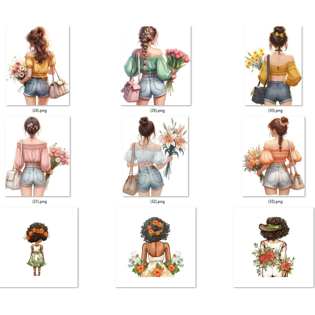 Kit Digital Mulheres e Meninas de Costas em Png 8