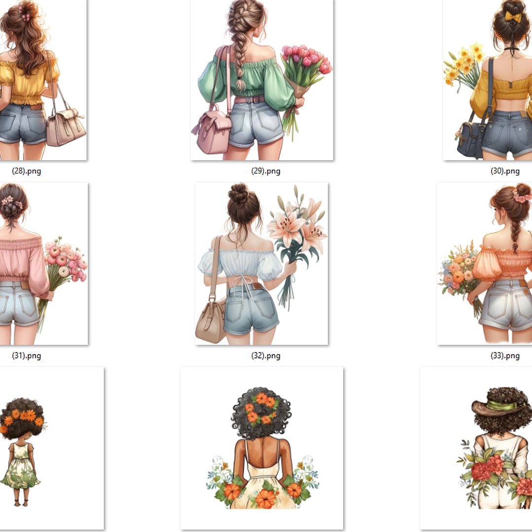 Kit Digital Mulheres e Meninas de Costas em Png 8