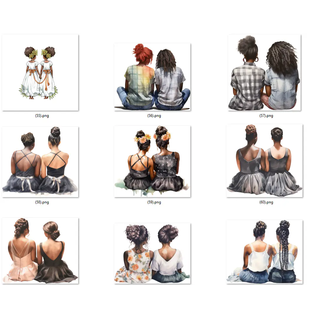 Kit Digital Mulheres e Meninas de Costas em Png 11