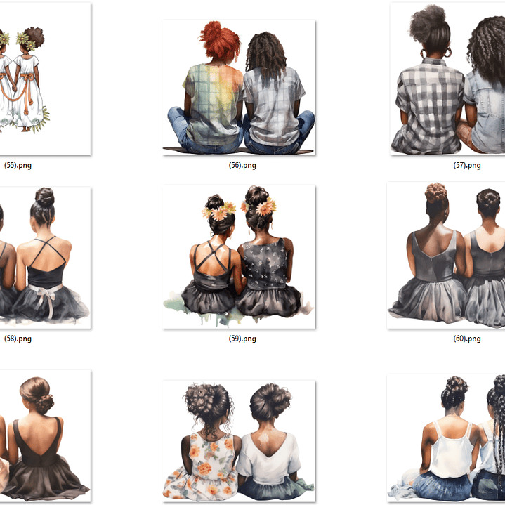 Kit Digital Mulheres e Meninas de Costas em Png 11