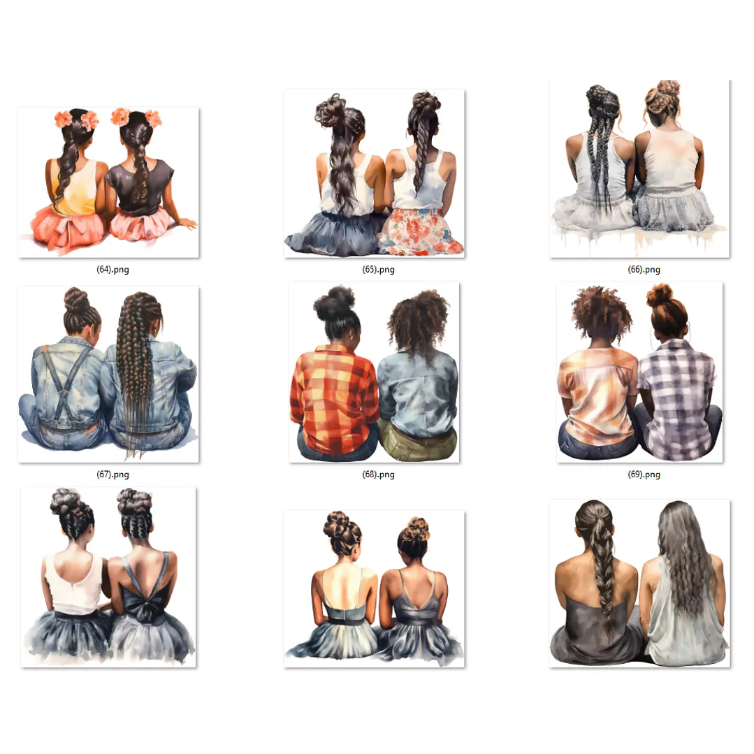 Kit Digital Mulheres e Meninas de Costas em Png 12