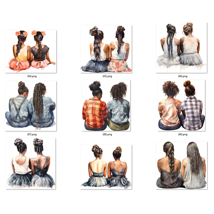 Kit Digital Mulheres e Meninas de Costas em Png 12