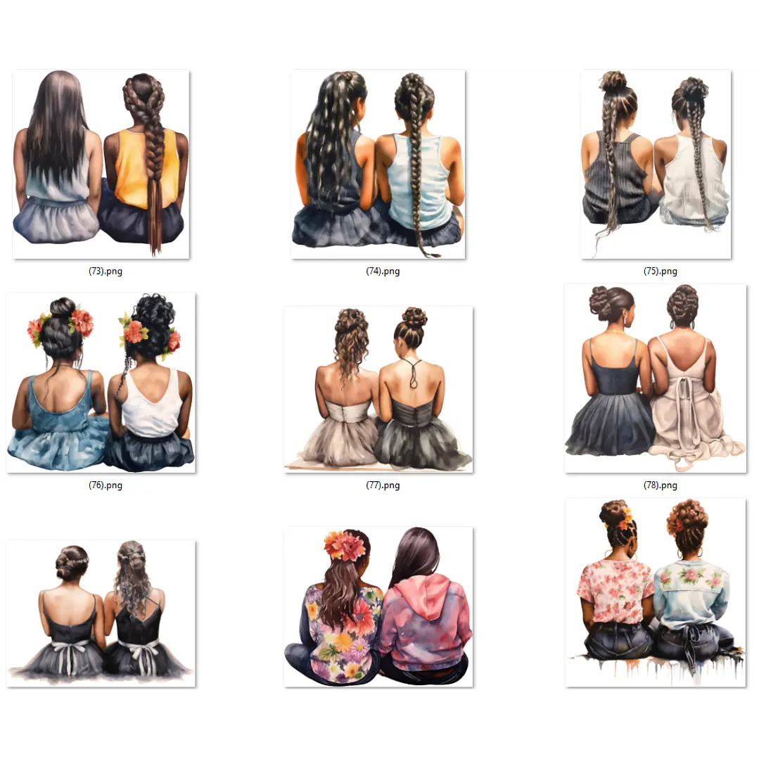 Kit Digital Mulheres e Meninas de Costas em Png 13