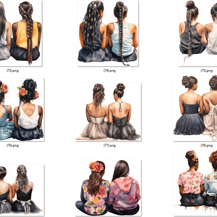 Kit Digital Mulheres e Meninas de Costas em Png 13