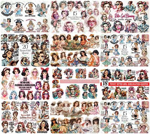 Kit Digital Mulheres Retro em Png