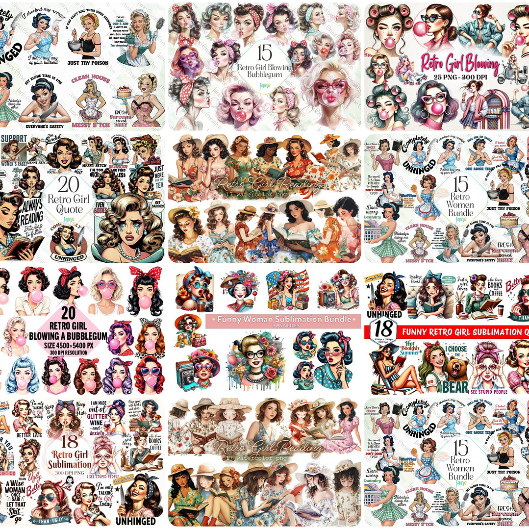 Kit Digital Mulheres Retro em Png 1