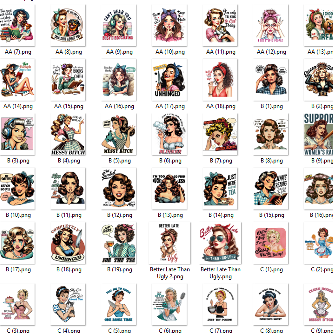 Kit Digital Mulheres Retro em Png 2