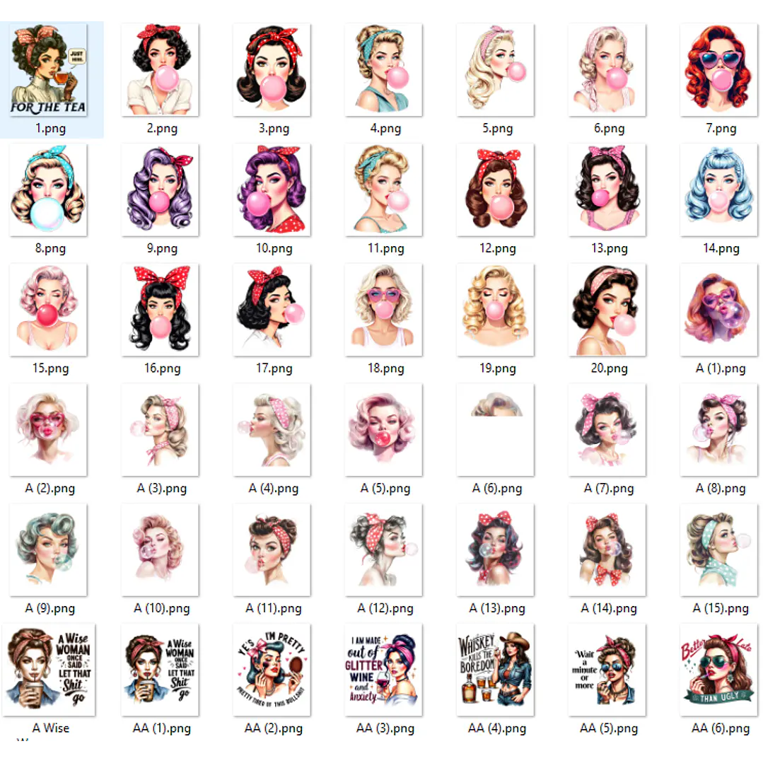 Kit Digital Mulheres Retro em Png 5