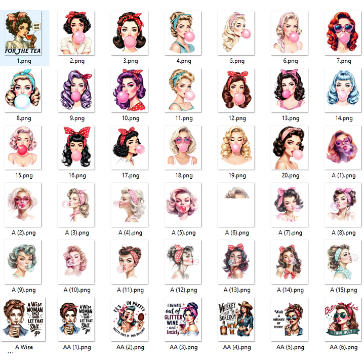 Kit Digital Mulheres Retro em Png 5