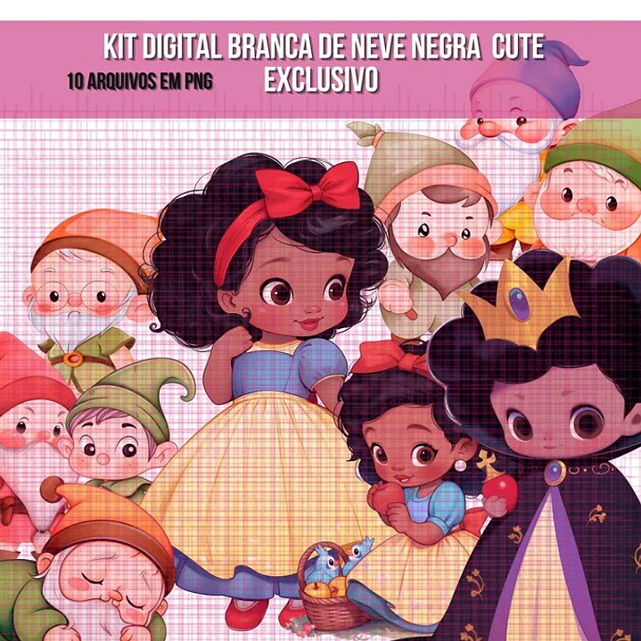 Kit Digital Branca de Neve e Bela e a Fera Afro Negras em Png  1