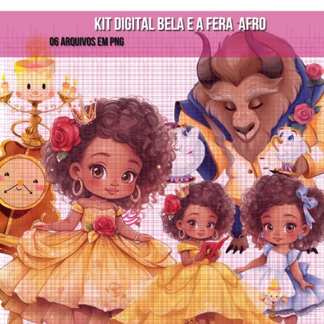 Kit Digital Branca de Neve e Bela e a Fera Afro Negras em Png  2