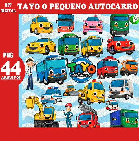 Kit Digital Tayo o Pequeno Auto Carro em Png 