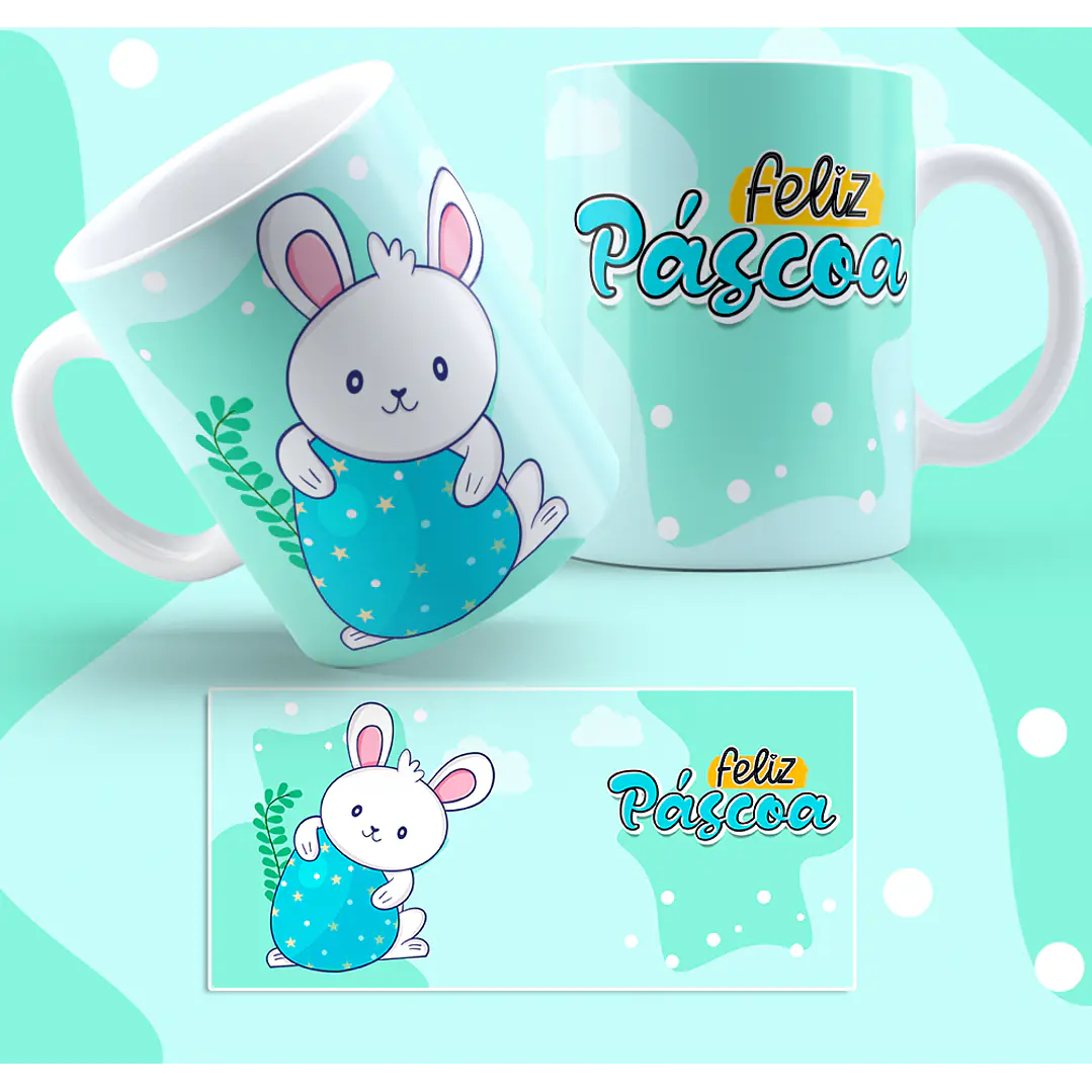 5 Artes para Caneca Coelhinhos Fofinhos Páscoa Arquivo em Jpg 1