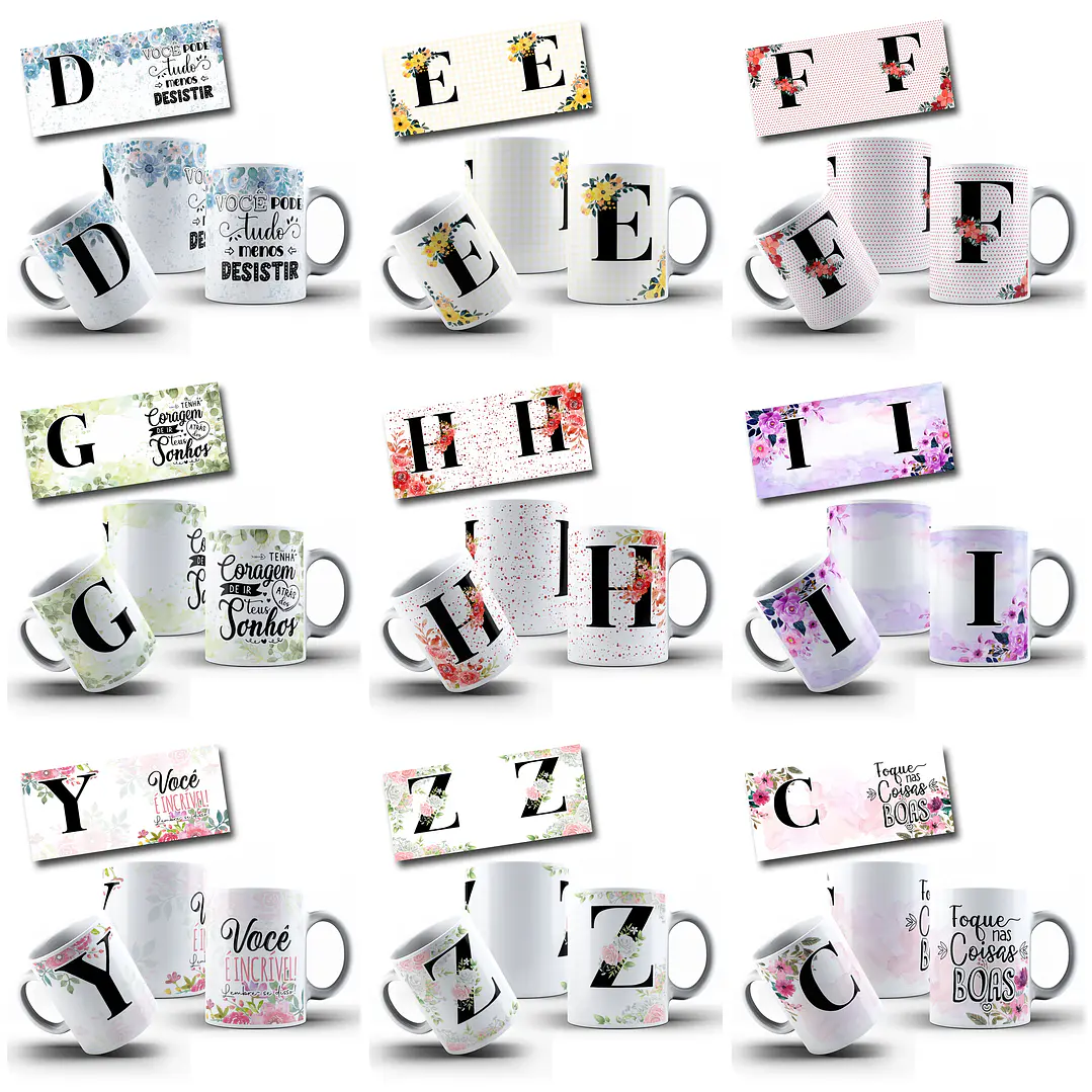52 Artes para Caneca Alfabeto Floral Arquivo Editável  5
