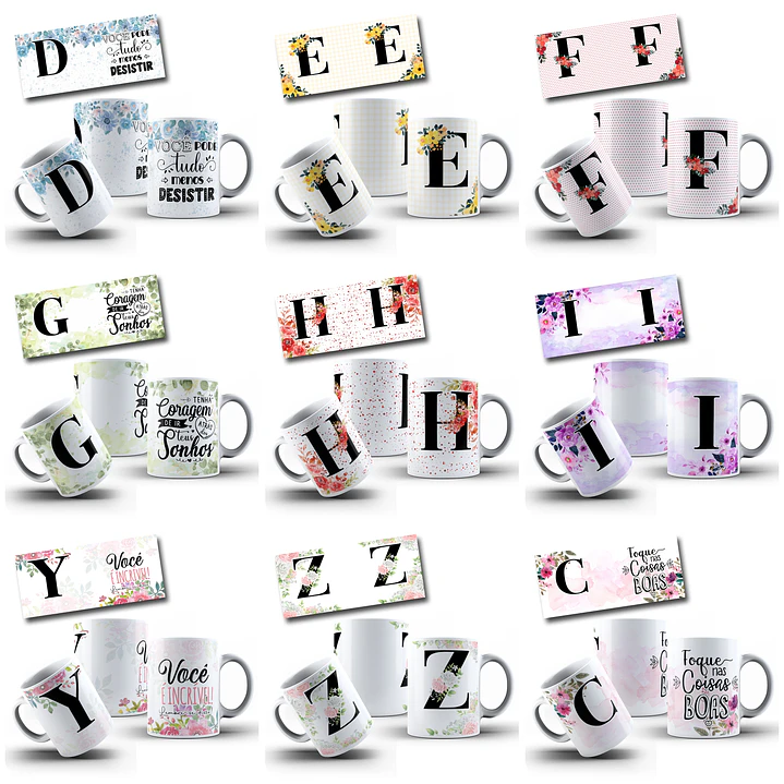 52 Artes para Caneca Alfabeto Floral Arquivo Editável  5
