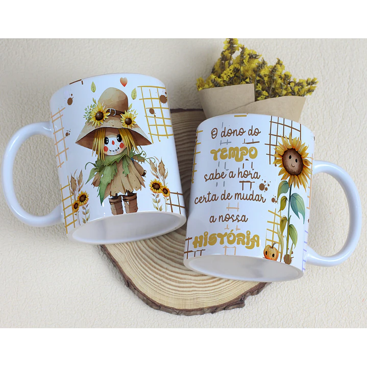 Artes Caneca Espantalho Frase o dono do tempo sabe a hora certa de mudar a nossa História Arquivo em Editável 1