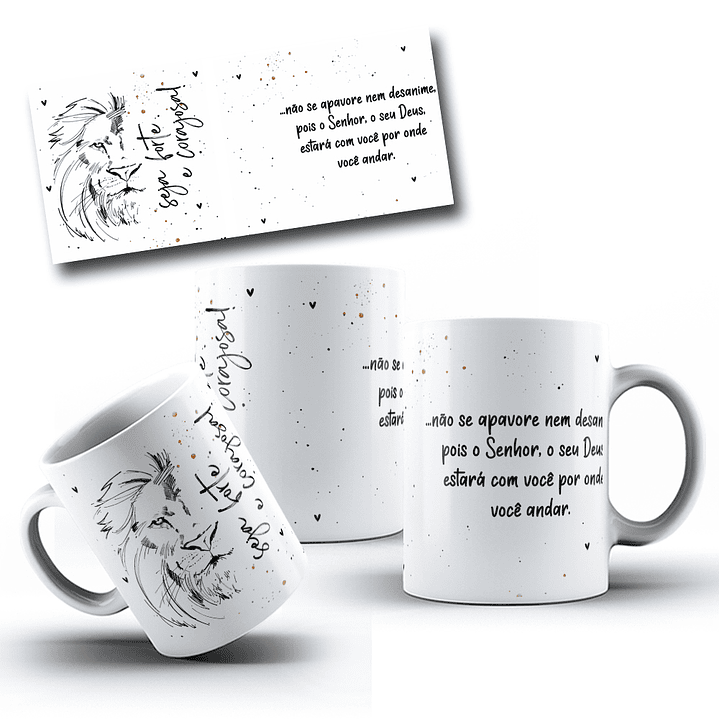Artes Caneca Leão de Judá Seja forte e Corajosa Arquivo Editável 1