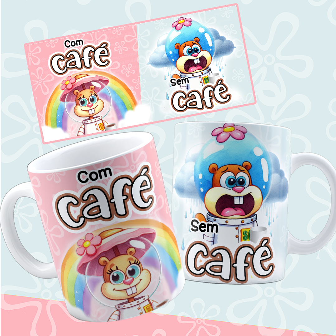 8 Artes para Caneca Bob Esponja e Amigos com Café e Sem café Arquivo em Png  4