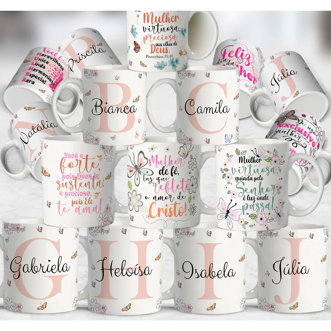 26 Artes para Caneca Alfabeto Dia das Mulheres Arquivo Editável 1
